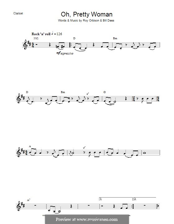 Oh, Pretty Woman: para clarinete by Bill Dees, Roy Orbison