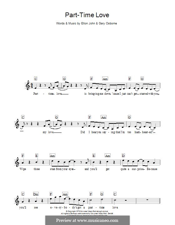 Part-Time Love: melodía,letras e acordes by Elton John, Gary Osborne