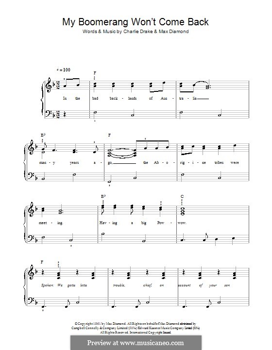 My Boomerang Won't Come Back: Facil para o piano by Charlie Drake, Max Diamond