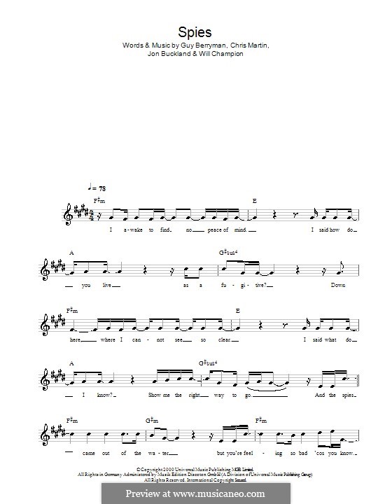 Spies (Coldplay): melodía,letras e acordes by Chris Martin, Guy Berryman, Jonny Buckland, Will Champion
