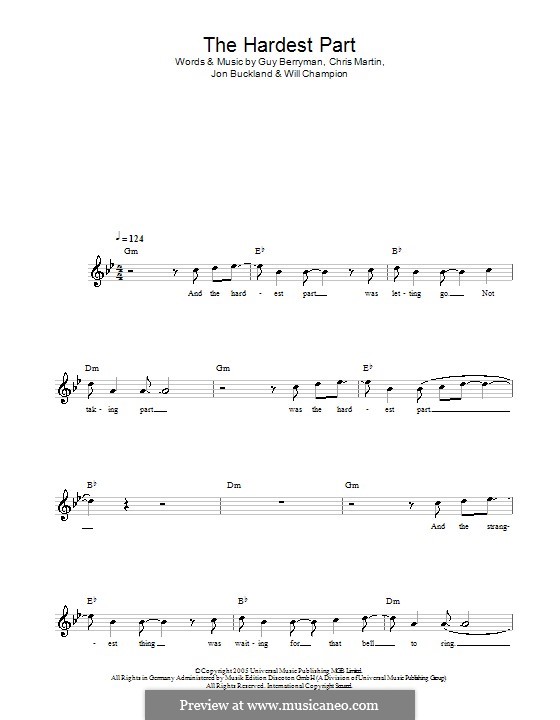 The Hardest Part (Coldplay): melodía,letras e acordes by Chris Martin, Guy Berryman, Jonny Buckland, Will Champion