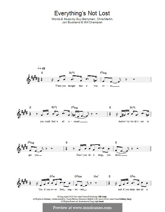 Everything's not Lost (Coldplay): melodía,letras e acordes by Chris Martin, Guy Berryman, Jonny Buckland, Will Champion