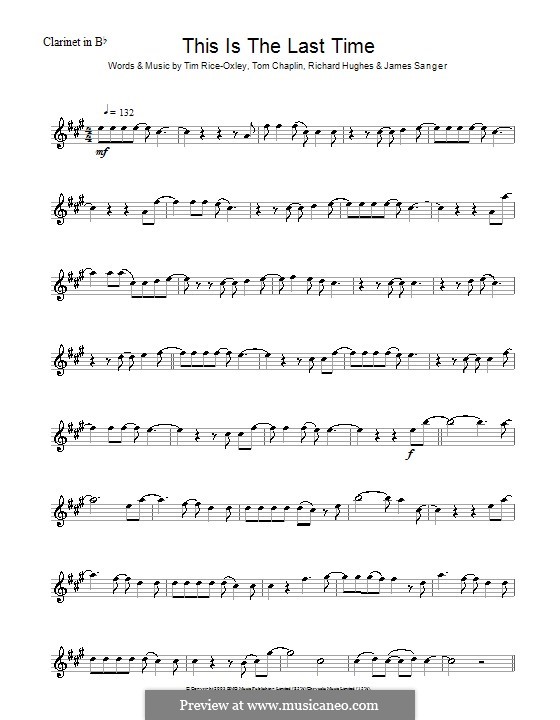 This Is the Last Time (Keane): para clarinete by James Sanger, Richard Hughes, Tim Rice-Oxley, Tom Chaplin