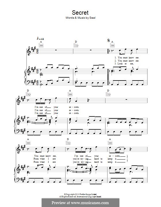 Secret: Para vocais e piano (ou Guitarra) by Seal