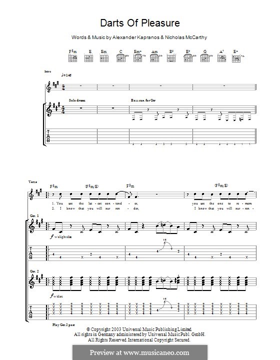 Darts of Pleasure (Franz Ferdinand): Para guitarra com guia by Alexander Kapranos, Nicholas McCarthy
