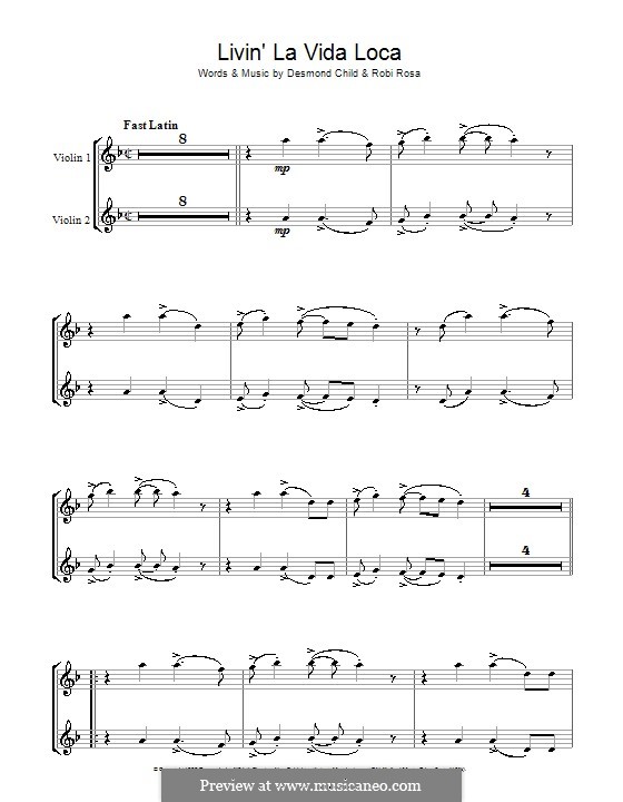 Livin' la vida loca (Ricky Martin): para violino by Desmond Child, Robi Rosa