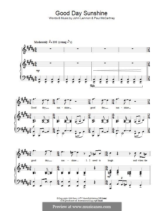 Good Day Sunshine (The Beatles): Para vocais e piano (ou Guitarra) by John Lennon, Paul McCartney