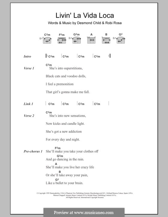 Livin' la vida loca (Ricky Martin): Letras e Acordes by Desmond Child, Robi Rosa