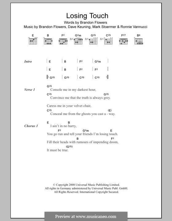 Losing Touch (The Killers): Letras e Acordes by Brandon Flowers, Dave Keuning, Mark Stoermer, Ronnie Vannucci