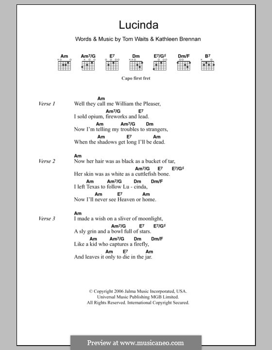 Lucinda por K. Brennan, T. Waits Partituras on músicaNeo