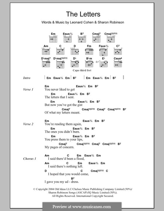 The Letters: Letras e Acordes by Leonard Cohen, Sharon Robinson