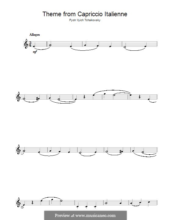 Italian Capriccio, TH 47 Op.45: Arrangement for clarinet (Fragment) by Pyotr Tchaikovsky