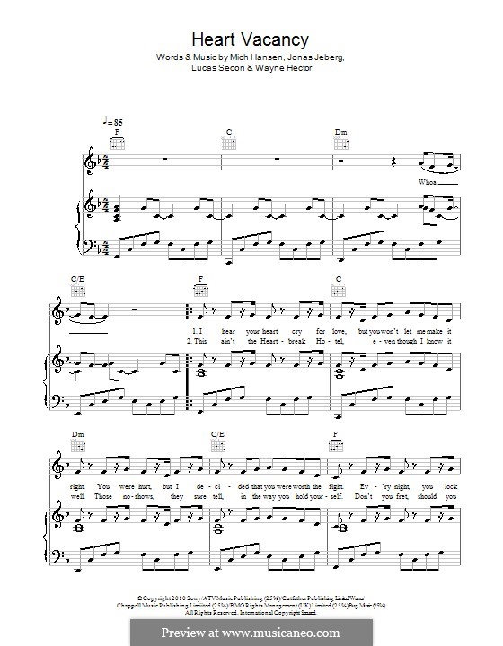 Heart Vacancy (The Wanted): Para vocais e piano (ou Guitarra) by Jonas Jeberg, Lucas Secon, Mich Hansen, Wayne Anthony Hector