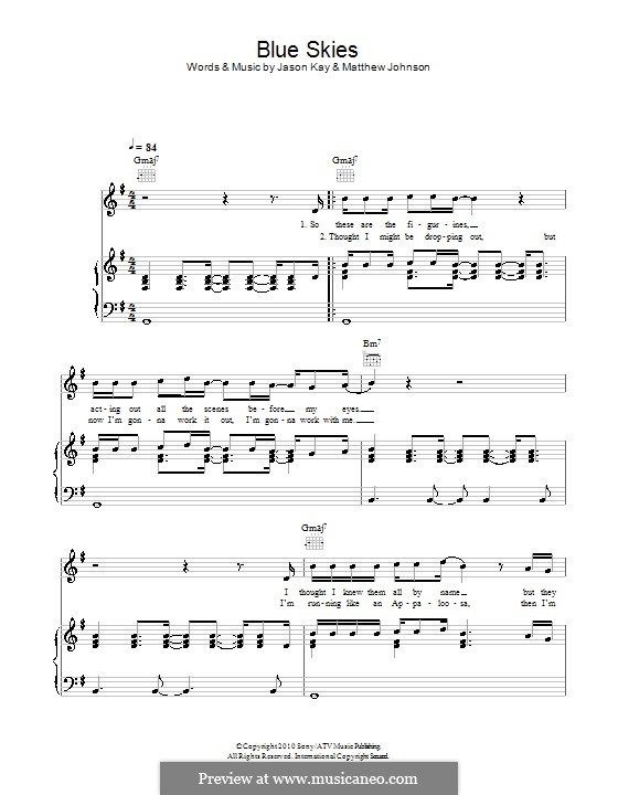 Blue Skies (Jamiroquai): Para vocais e piano (ou Guitarra) by Jason Kay, Matthew Johnson