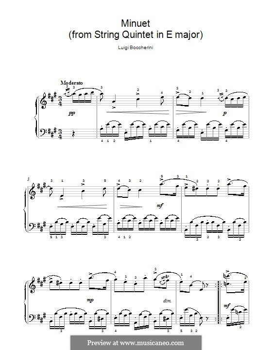 Minuet (Piano version): Easy notes by Luigi Boccherini