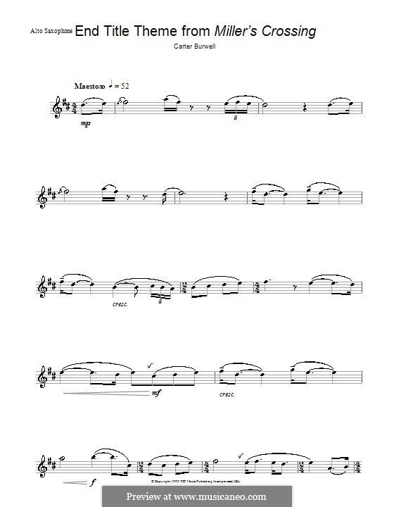 Miller's Crossing (End Titles): para Saxofone Alto by Carter Burwell