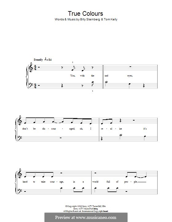 True Colors: facil para piano (Glee Cast) by Billy Steinberg, Tom Kelly