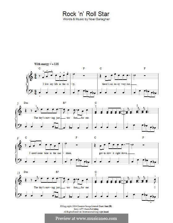 Rock 'n' Roll Star (Oasis): Facil para o piano by Noel Gallagher