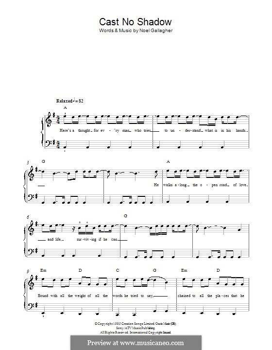 Cast No Shadow (Oasis): Facil para o piano by Noel Gallagher