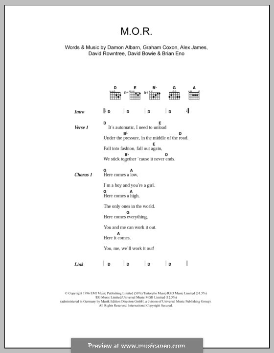 M.O.R. (Blur): Letras e Acordes by Alex James, Brian Eno, Damon Albarn, David Bowie, David Rowntree, Graham Coxon