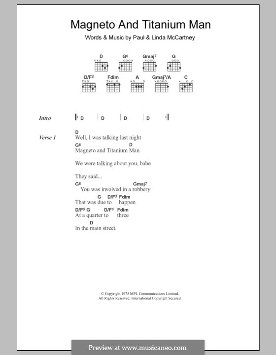 Magneto and Titanium Man (Wings): Letras e Acordes by Linda McCartney, Paul McCartney