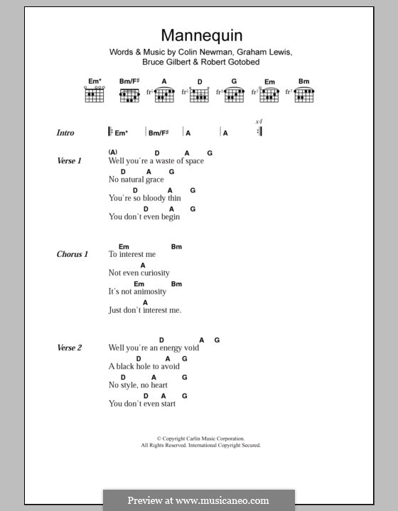 Mannequin (WIRE): Letras e Acordes by Bruce Gilbert, Colin Newman, Graham Lewis, Robert Gotobed