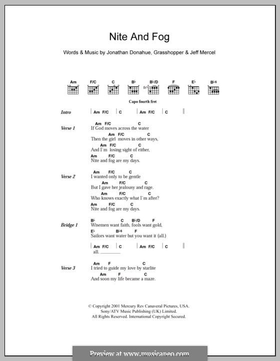 Nite and Fog (Mercury Rev): Letras e Acordes by Grasshopper, Jeff Mercel, Jonathan Donahue