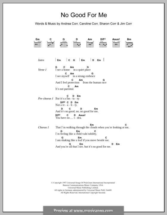 No Good for Me (The Corrs): Letras e Acordes by Andrea Corr, Caroline Corr, Jim Corr, Sharon Corr