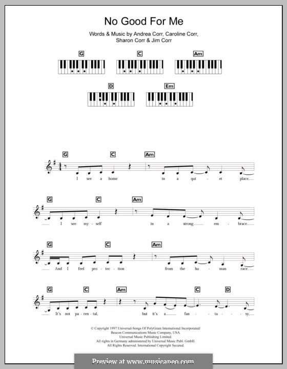 No Good for Me (The Corrs): para teclado by Andrea Corr, Caroline Corr, Jim Corr, Sharon Corr