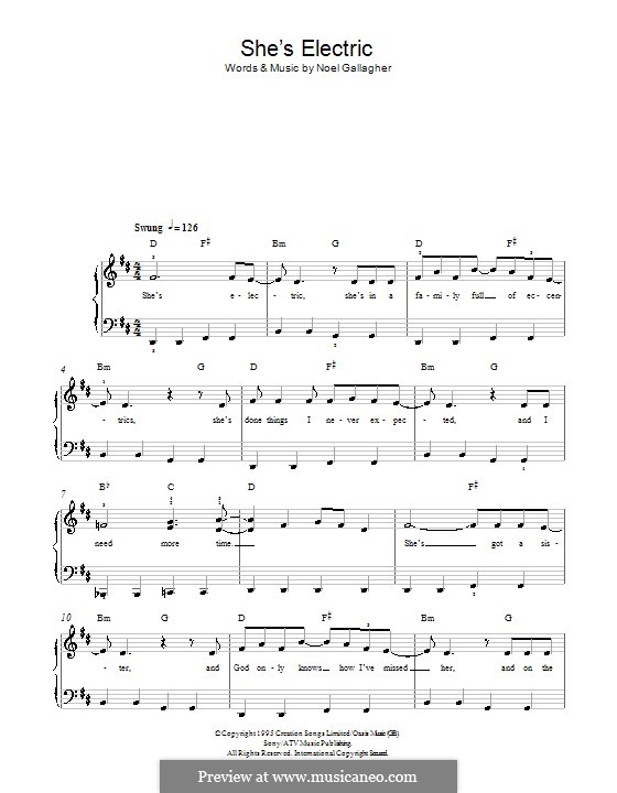 She's Electric (Oasis): Facil para o piano by Noel Gallagher