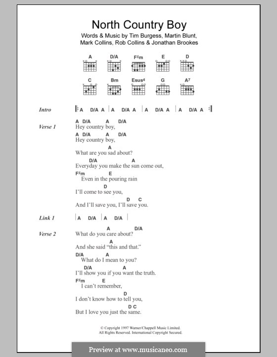 North Country Boy (The Charlatans): Letras e Acordes by Jon Brookes, Mark Collins, Martin Blunt, Robert Collins, Timothy Burgess