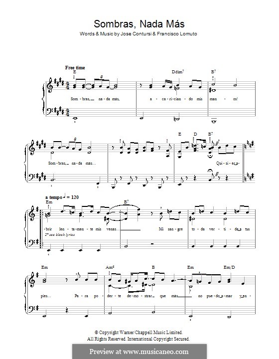 Sombras Nada Mas (Javier Solis): Facil para o piano by Francisco Lomuto, Jose Contursi