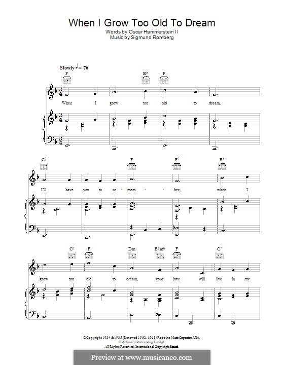 When I Grow Too Old to Dream: Para vocais e piano (ou Guitarra) by Sigmund Romberg