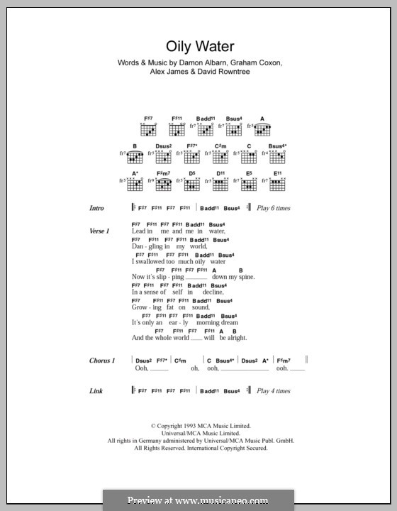 Oily Water (Blur): Letras e Acordes by Alex James, Damon Albarn, David Rowntree, Graham Coxon