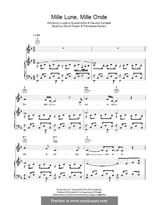 Mille lune, mille onde: Para vocais e piano (ou Guitarra) by David Foster, Francesco Sartori