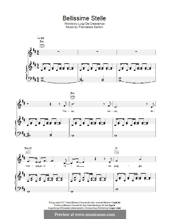 Bellissime Stelle (Andrea Bocelli): Para vocais e piano (ou Guitarra) by Francesco Sartori