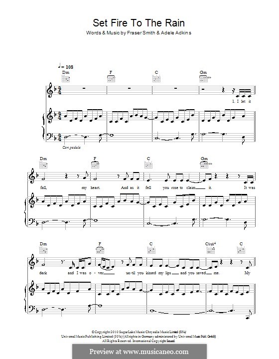 Set Fire to the Rain: Para vocais e piano (ou Guitarra) by Adele, Fraser T. Smith
