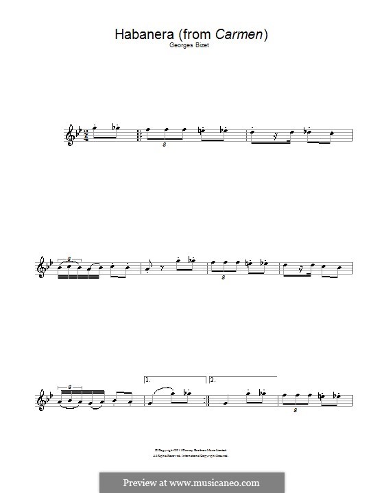 Habanera (Printable Scores): para Saxofone Alto by Georges Bizet