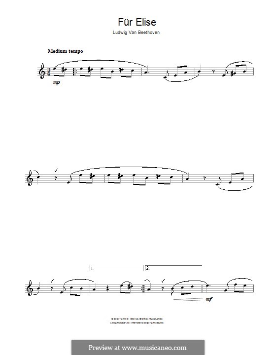 For Elise (Printable Scores), WoO 59: para flauta by Ludwig van Beethoven