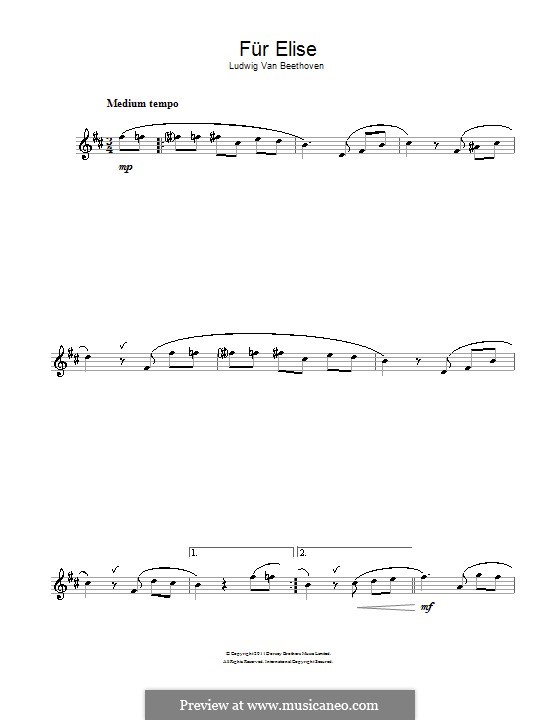 For Elise (Printable Scores), WoO 59: para Saxofone Alto by Ludwig van Beethoven