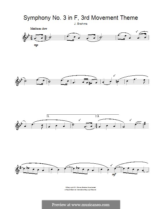 Movement III: Theme. Version for flute by Johannes Brahms