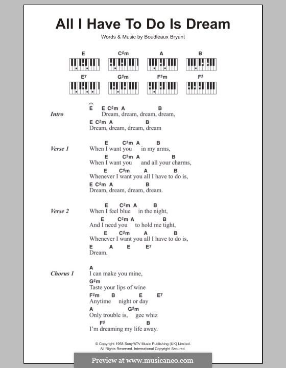 All I Have To Do Is Dream (The Everly Brothers): letras e acordes para piano by Boudleaux Bryant