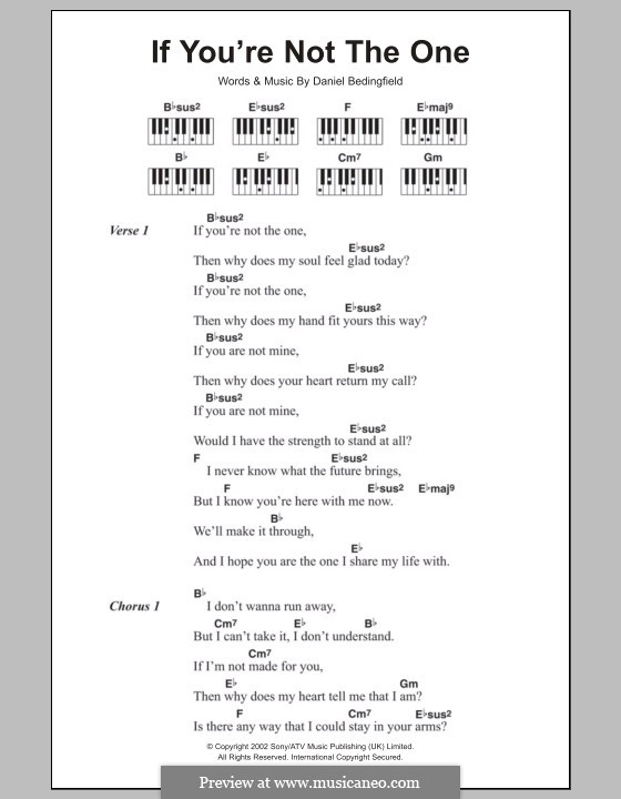 If You're Not The One: letras e acordes para piano by Daniel Bedingfield