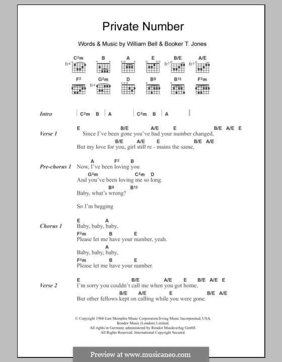 Private Number (William Bell & Judy Clay): Letras e Acordes by Booker T. Jones, William Bell