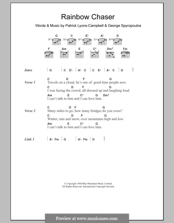 Rainbow Chaser (Nirvana (UK)): Letras e Acordes by George Spyropoulos, Patrick Lyons-Campbell