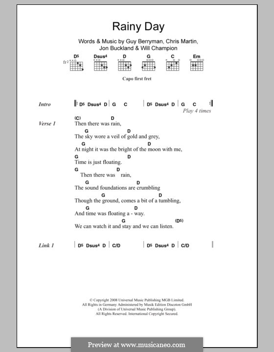 Rainy Day (Coldplay): Letras e Acordes by Chris Martin, Guy Berryman, Jonny Buckland, Will Champion
