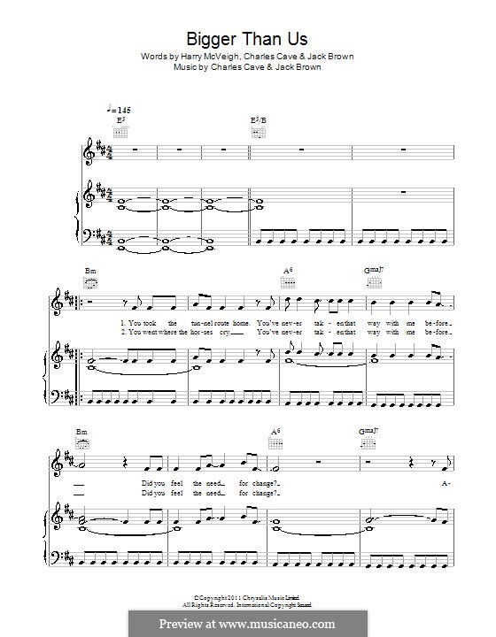Bigger Than Us (White Lies): Para vocais e piano (ou Guitarra) by Charles Cave, Jack Brown