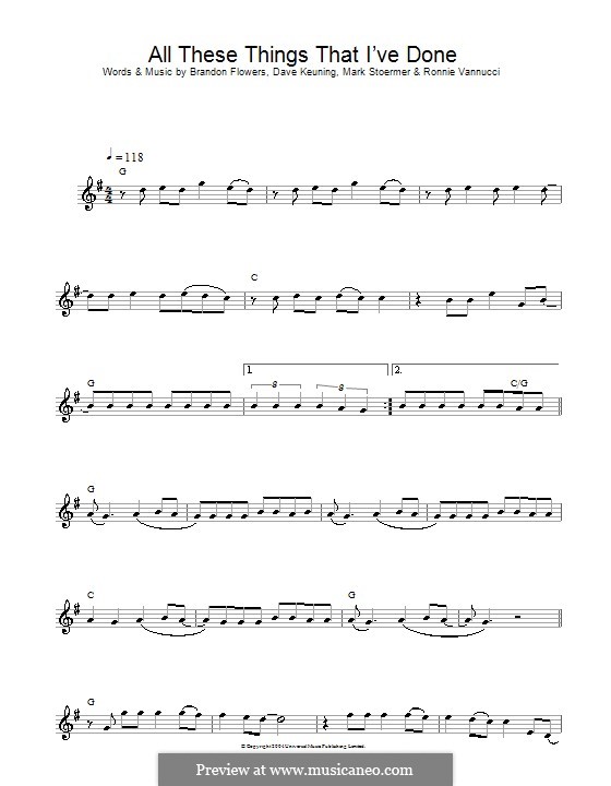 All These Things that I've Done (The Killers): para Saxofone Alto by Brandon Flowers, Dave Keuning, Mark Stoermer, Ronnie Vannucci