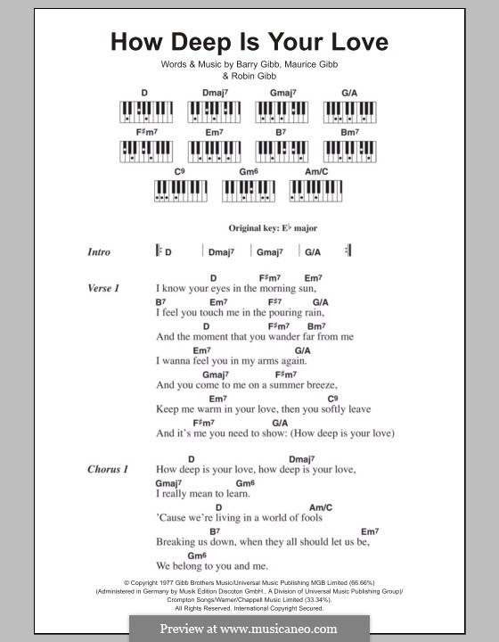 How Deep Is Your Love (The Bee Gees): letras e acordes para piano by Barry Gibb, Maurice Gibb, Robin Gibb