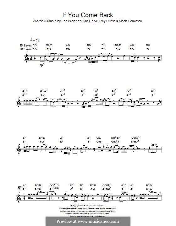 If You Come Back (Blue): para saxofone by Ian Hope, Lee Brennan, Nicole Formescu, Ray Ruffin